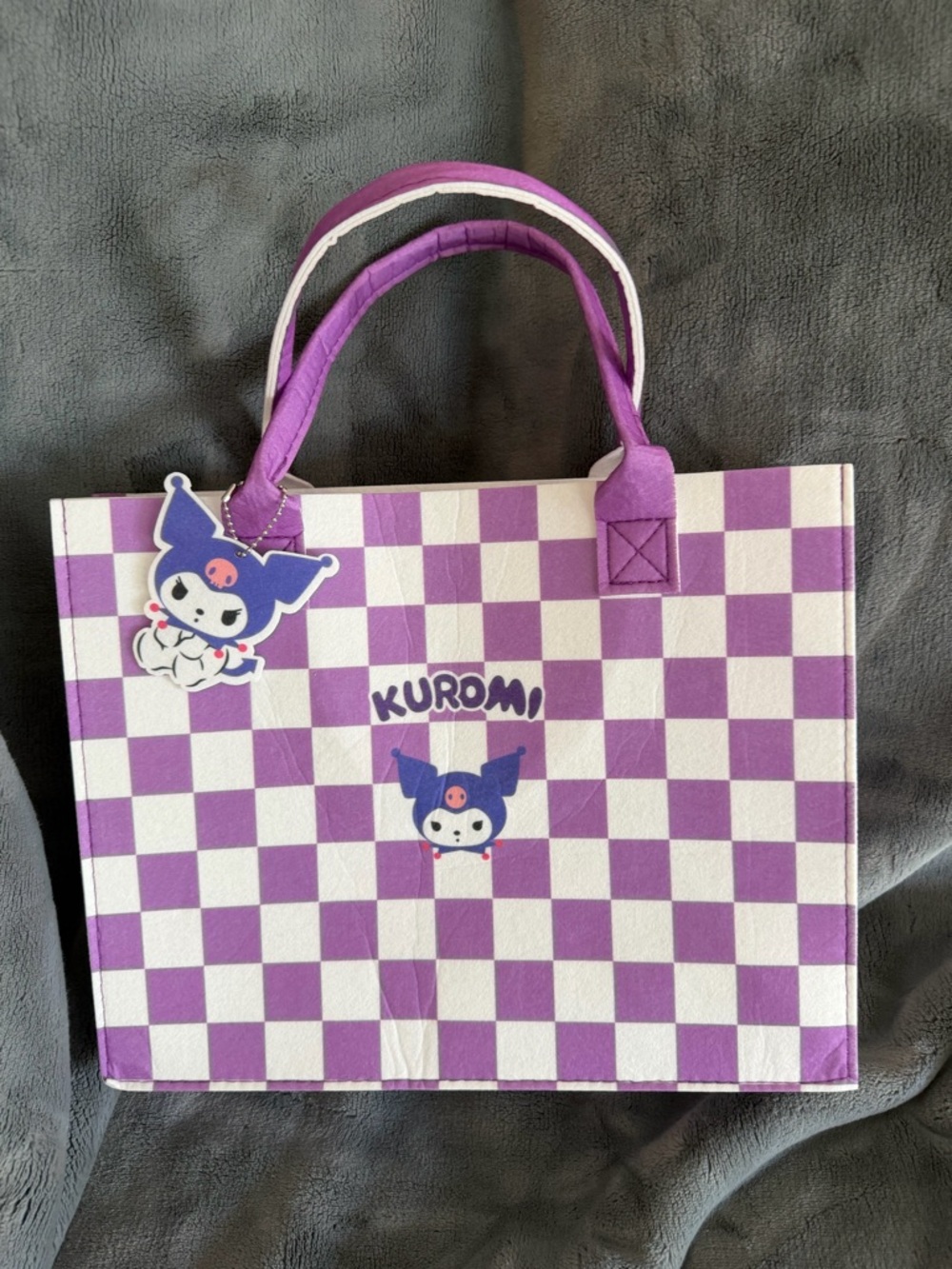 💜SANRIO MYSTERY BUNDLE with KUROMI Purple & White Checkered Tote